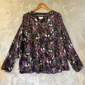 Ava & Viv Top Women's 3X Plus Size Long Sleeve Blouse Multi Floral Cottagecore